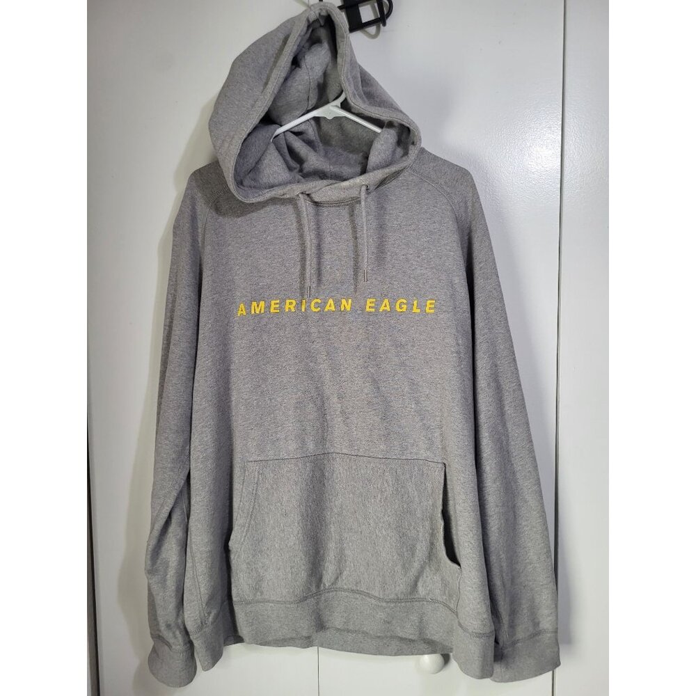 American Eagle Hoodie Sweatshirt Gray Yellow Mens SZ LG Y2k Grunge Skater - Picture 1 of 9